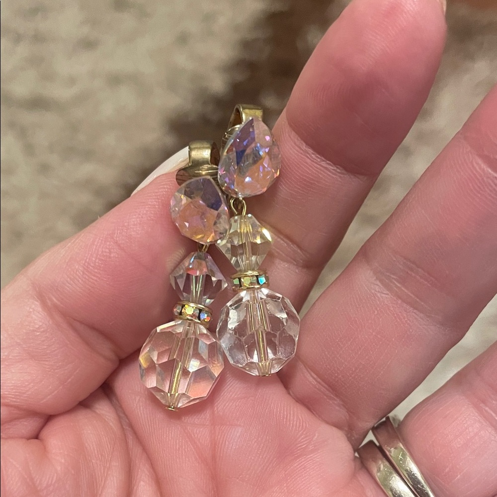 Source Unknown Iridescent Crystal Drop Earrings - Pink/Gold Tones